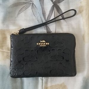 Black Coach corner zip wristlet